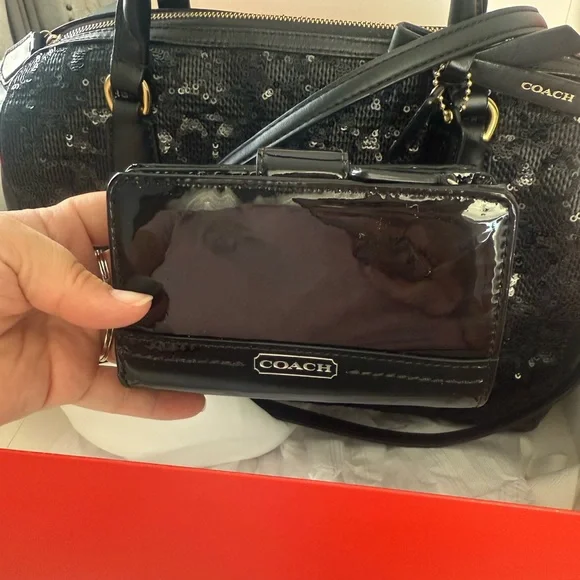 Coach Black Sequin Satchel Bag and wallet - Picture 7 of 9